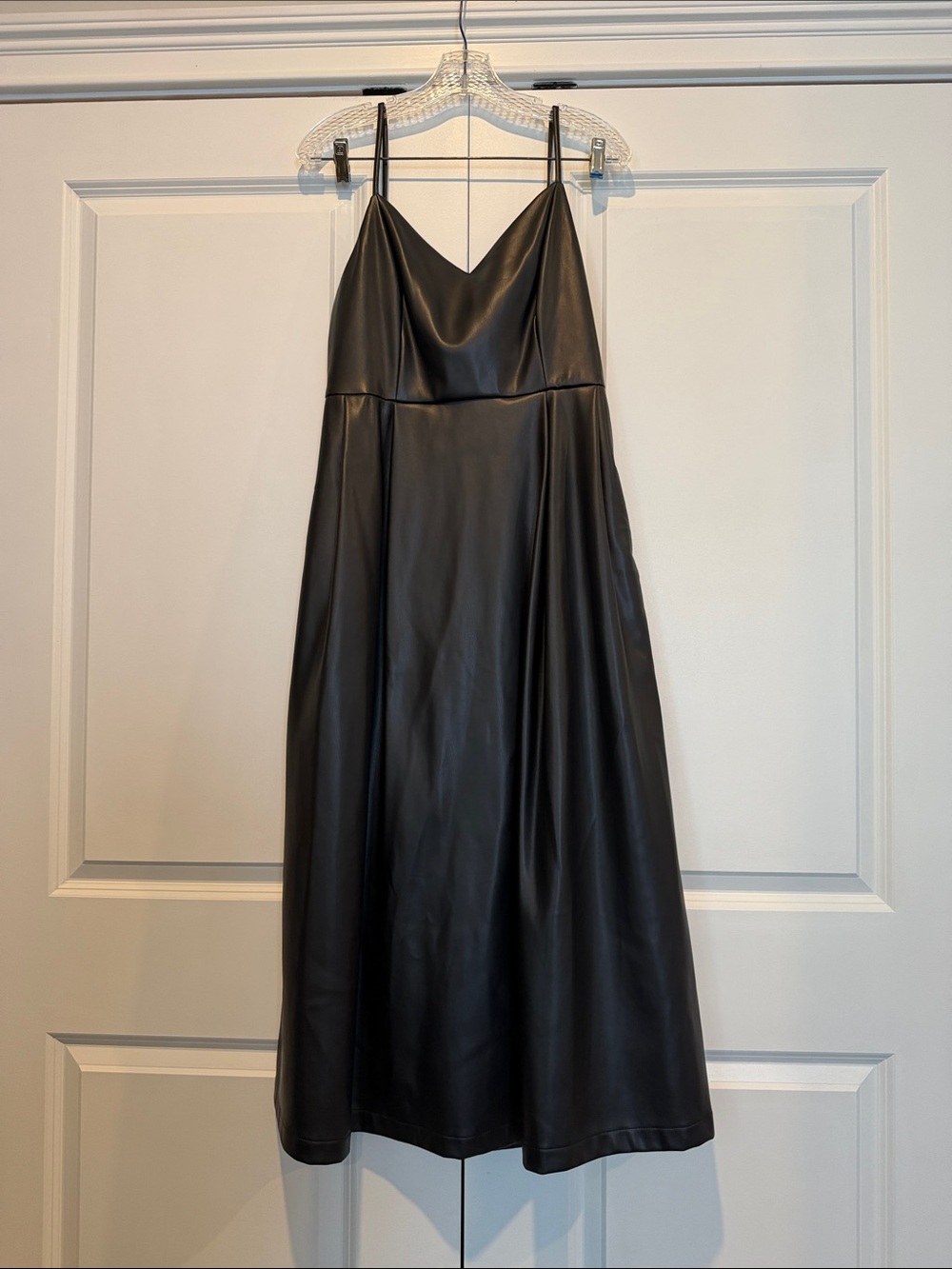 Black Faux Leather Slip Midi Dress